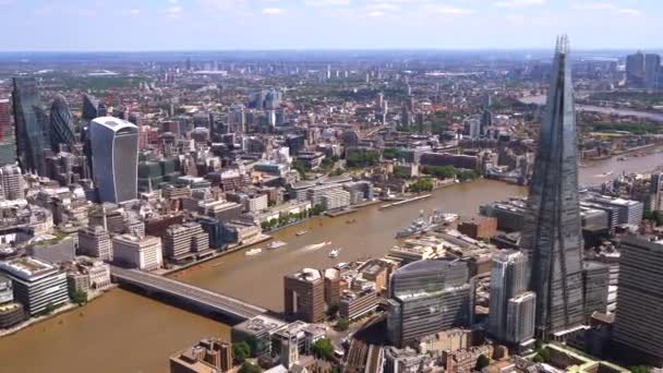 Flygfoto Över Shard River Thames Och City London Bank England — Stockvideo