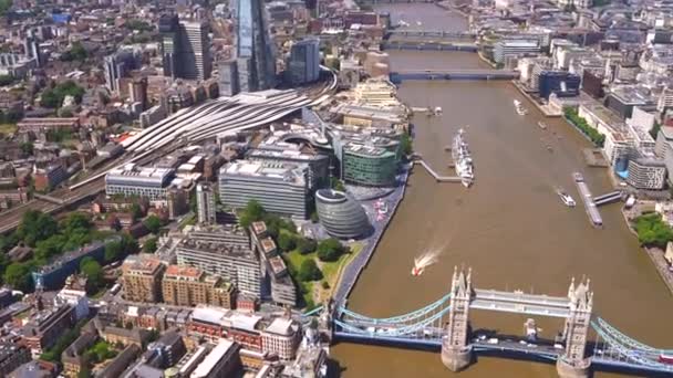 Aerial View Thames River Bridges London Bridge Station Shard City — Stock Video