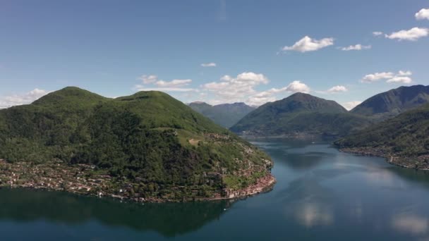 Αεροφωτογραφία Της Λίμνης Λουγκάνο Από Πόρτο Σειρέσο Της Ιταλίας Και — Αρχείο Βίντεο