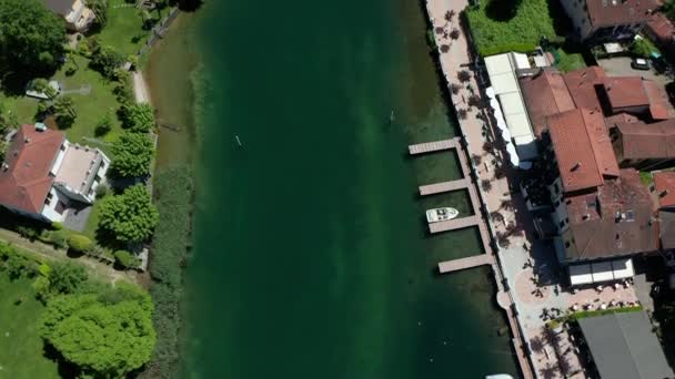 Вид Озеро Лугано Лавене Ponte Tresa Граница Италии Швейцарии Красивые — стоковое видео