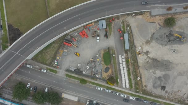 Patio Almacenamiento Temporal Obra Entre Puente Las Carreteras Infraestructura Recientemente — Vídeo de stock