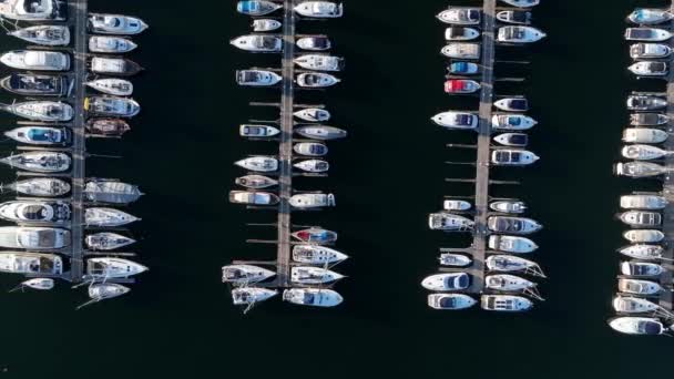 在阳光明媚的夏日 挪威奥斯陆 贝斯图姆基伦湾游艇满载船只的空中俯瞰 — 图库视频影像