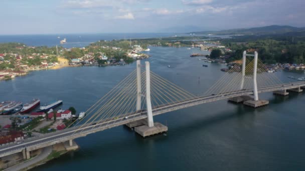 Drone Aerial View Bahteramas Bridge 사우스 이스트 술라웨시 Kendari 인도네시아의 — 비디오