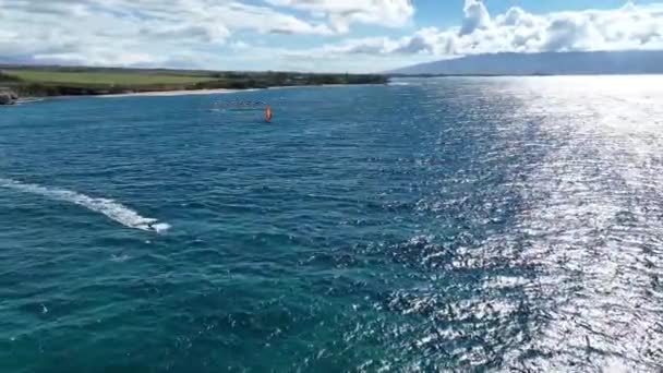 Vliegersurfen Maui Verbazingwekkende Luchtfoto Van Snelheid Opwinding — Stockvideo