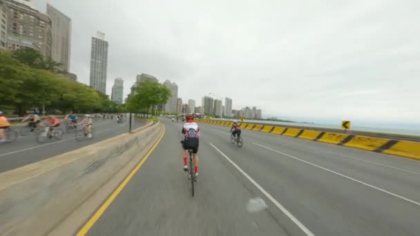 Ciclisti Chicago Direzione Nord Dusable Lake Shore Drive Durante Bike — Video Stock