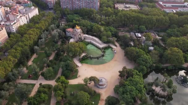 Cascada Del Parc Ciutadella Cytadela Park Barcelona Hiszpania Widok Lotu — Wideo stockowe