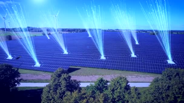 Drone Shot Paneles Solares Renovables Suministra Energía Luz Solar Con — Vídeo de stock
