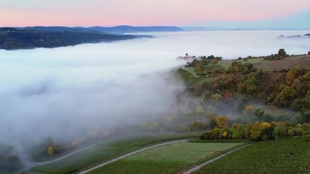 Alemania Remstal Valley Drone Shot Flight Rural Landscape Clouds Autumn — Vídeos de Stock