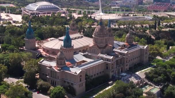 Palácio Nacional Montjuic Palau Nacional Barcelona Espanha Drone Vista Aérea — Vídeo de Stock