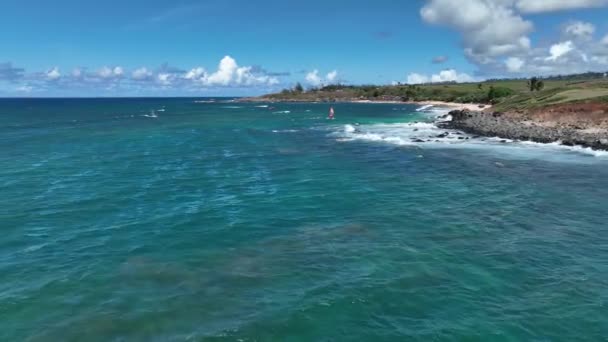 Віндсерфінг Мауї Гаваї Сша Низький Повітряний Вид Пляжу Okipa — стокове відео