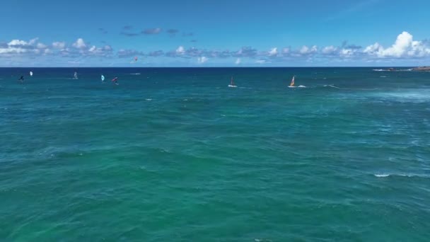 水上运动在霍基帕海滩互相航行和穿越小径 — 图库视频影像