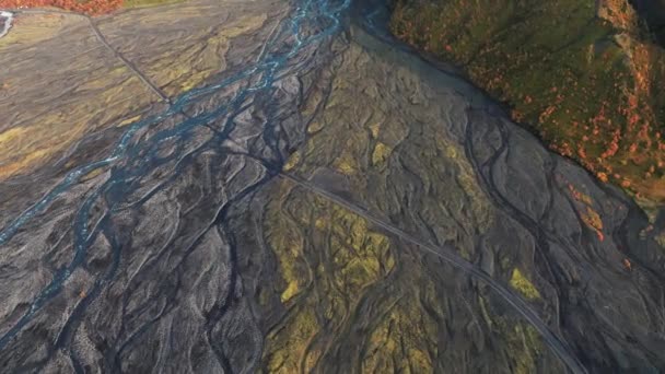 Slow Aerial Pan Popular Hiking Area Valahnukur Thorsmork River Valley — Stock Video