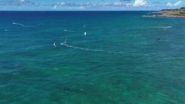 Wind Sport Hookipa Beach Park Turquoise Wateren Parallax Antenne Maui — Stockvideo