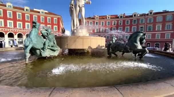 Historical Fountain Sun Fontaine Soleil Place Massena Nice France Naklonit — Stock video