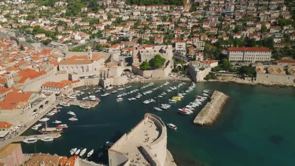 Letecký Příjezd Přístavu Starém Městě Dubrovník Chorvatsko — Stock video