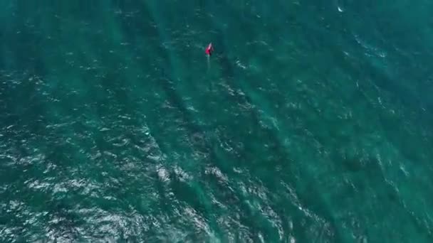 Advanced Wing Foiler Riding Upwind Deep Ocean Hookipa Maui Overhead — Stock Video