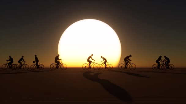 Las Siluetas Bicicleta Pasan Delante Puesta Sol Grande Silhouettes Animación — Vídeo de stock