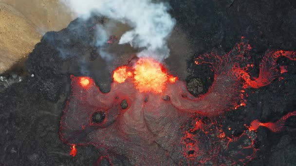 Vulcano Activo Erupción Lava Magma Islandia Fagradalsfjall 2022 Verdadero Top — Vídeos de Stock
