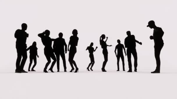 Siluetas Gente Bailando Divirtiéndose Sobre Fondo Blanco Personas Siluetas Animación — Vídeos de Stock