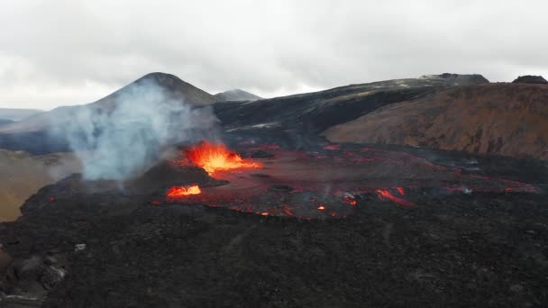 Aktiva Vulkanutbrott Lava Och Magma Island Fagradalsfjall 2022 Areal Cirkel — Stockvideo