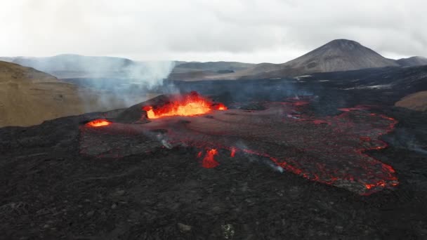Aktywny Wulkan Wybuchający Lawą Magmą Islandii Fagradalsfjall 2022 Prawdziwy Krąg — Wideo stockowe