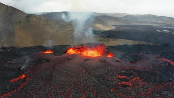 Aktiva Vulkanutbrott Lava Och Magma Island Fagradalsfjall 2022 Areal Cirkel — Stockvideo