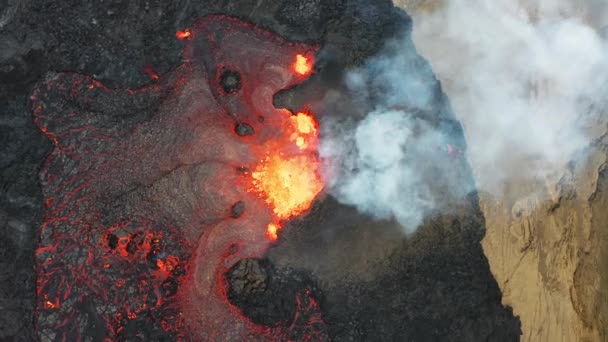 Vulcão Ativo Que Irrompe Lava Magma Islândia Fagradalsfjall 2022 Círculo — Vídeo de Stock