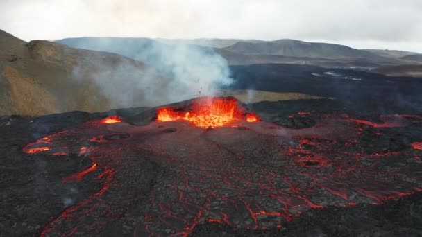 Vulcano Activo Erupción Lava Magma Islandia Fagradalsfjall 2022 Verdadero Empujón — Vídeos de Stock