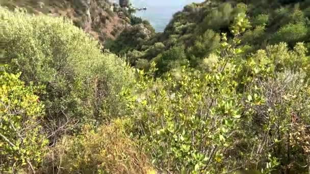 从法国伊泽的尼采路径远足区看到的地中海海景 上下左右倾斜 — 图库视频影像