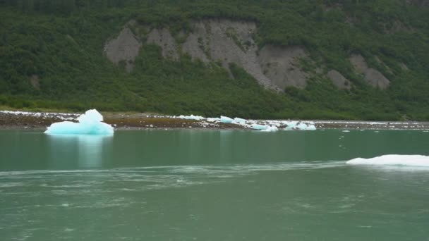 Jégtömbök Egy Alaszkai Gleccser Lagúna Partján Mozgás Pov Lövés — Stock videók