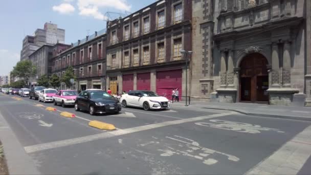 One Streets Get Zocalo Mexico City Downtown Cathedral Back — Stock Video