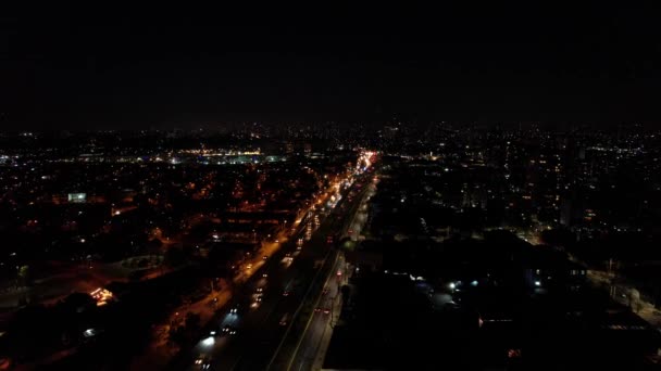 Veduta Aerea Dell Iconica Autostrada Panamericana Notte Paesaggio Urbano Santiago — Video Stock