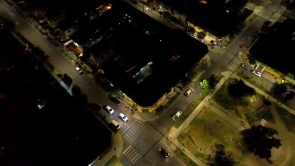 Nighttime Bairro Tradicional Santiago Rede Urbana Rua Sobrevoo Drone Chile — Vídeo de Stock
