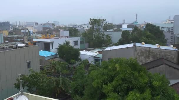 Tropical Typhoon Hitting Residential Neighborhood Strong Wind Heavy Rain Homes — Stock Video