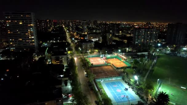 Vue Aérienne Complexe Sportif Récréatif Pendant Nuit Bâtiments Paysage Urbain — Video