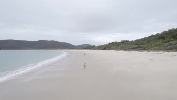 在澳大利亚昆士兰州大开普尔岛沙滩上散步的情侣 空中射击 — 图库视频影像
