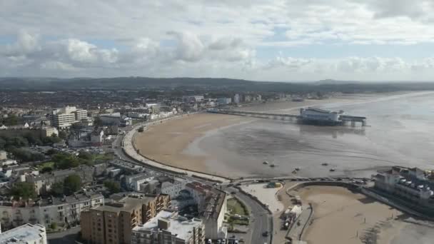 Aerial View Weston Super Mare England Drone Moving Backwards Showing — Stock Video