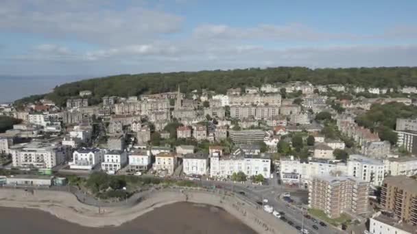 Aerial View Weston Super Mare England Drone Moving Backwards Showing — Stock Video