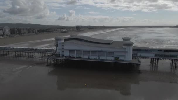 Aerial View Grand Pier Weston Super Mare Somerset England Flying — Stock Video