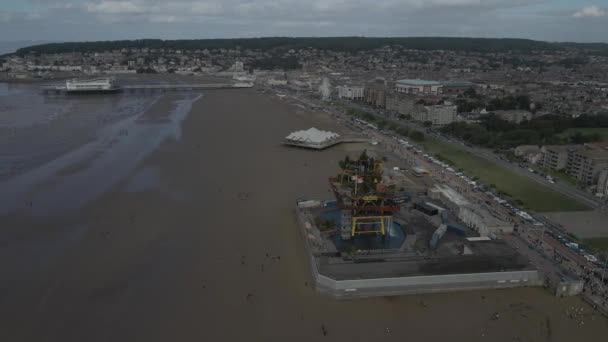 Aerial View Touristic Attraction Weston Super Mare Called Sea Monster — Stock Video