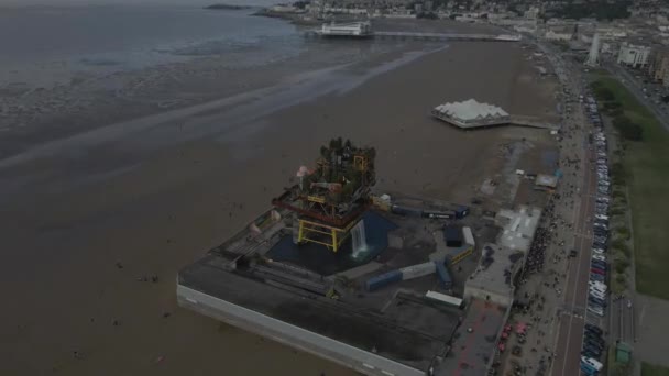 Aerial View Touristic Attraction Weston Super Mare Called Sea Monster — Stock Video