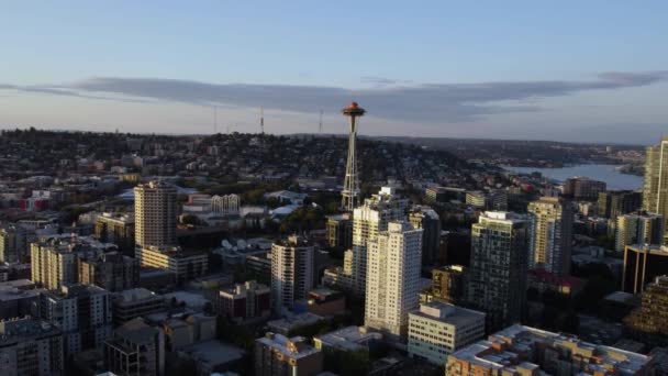 Utsikt Romfartstårnet Soloppgang Seattle Washington Usa – stockvideo