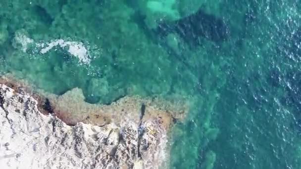 Πτηνά Θέα Ασβεστολιθικά Βράχια Και Τυρκουάζ Θάλασσα Της Μεσογείου — Αρχείο Βίντεο