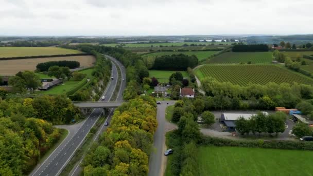 Canterbury Yemyeşil Sarı Ağaçlarla Ayrılmış Bir Kır Yolu Ile Paralel — Stok video