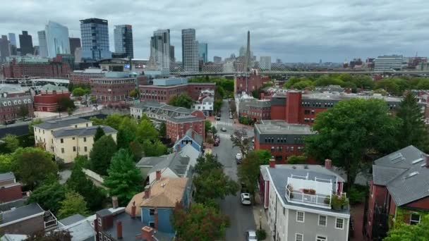 Residential District Boston Neighborhood Aerial View Overcast Day Establishing Shot — Stock Video