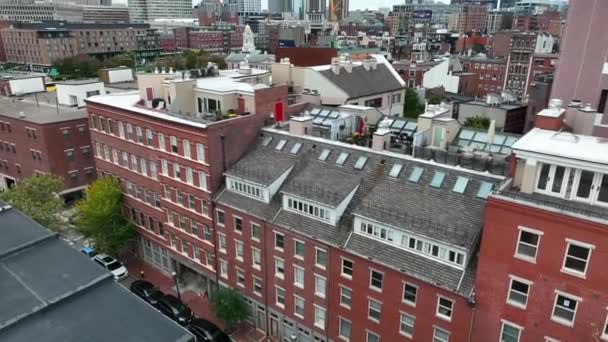Życie Bostonie Massachusetts Zdjęcie Lotnicze Domów Mieszkalnych Wieżowców Centrum Miasta — Wideo stockowe
