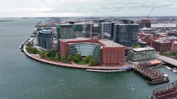 Vertex Building Fan Pier Park Boston Waterfront Boston Harbor Aerial — Stock Video