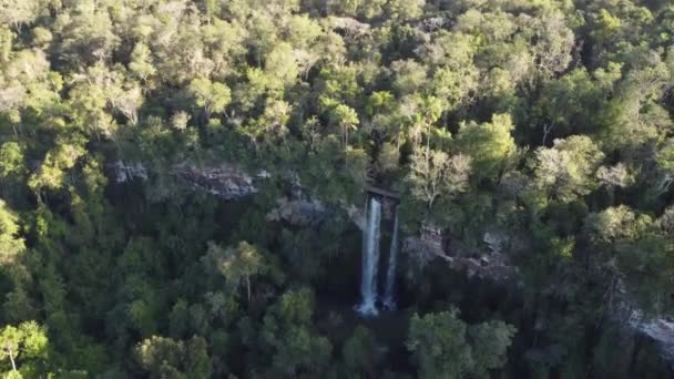 Luftbanebrydende Skud Flydende Idyllisk Salto Arrechea Fall Midten Iguazu Jungle – Stock-video