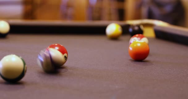 Colored Balls Hit Player Pool Table Close — Stock Video