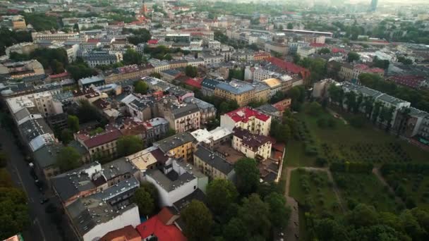 Vista Aérea Sobre Barrio Cracovia Dolly Espalda — Vídeo de stock